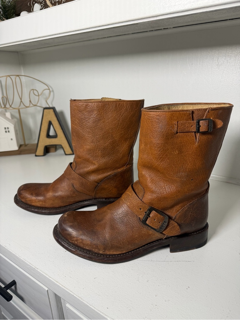 Frye Womens 9B Engineer Boots Brown Leather Harness Moto Motorcycle Vintage